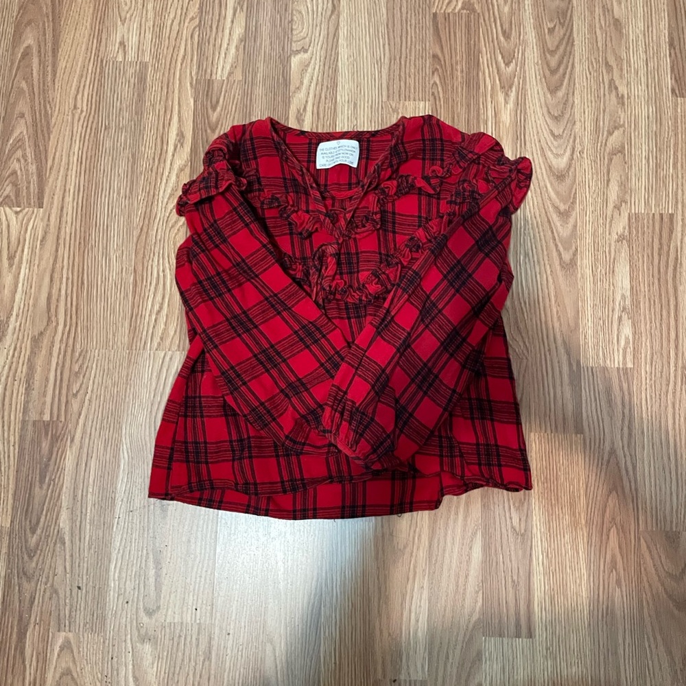 Stylenanda Red Plaid Ruffle Blouse